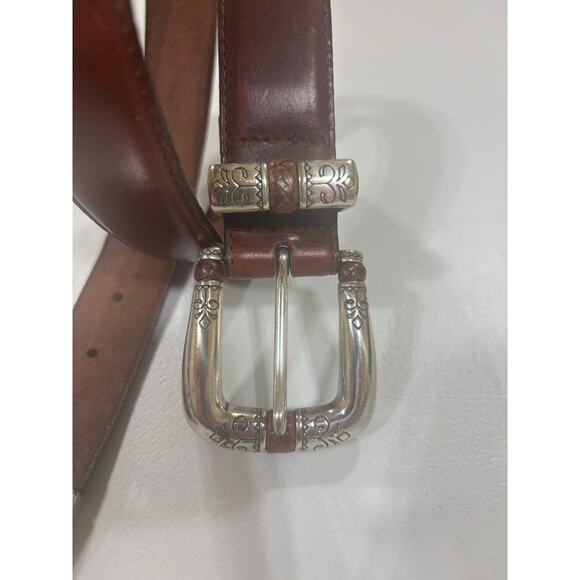 Brighton Leather Belt Western Engraved Silver Buckle Set Style 9A207 Size 32 ML - Picture 2 of 9